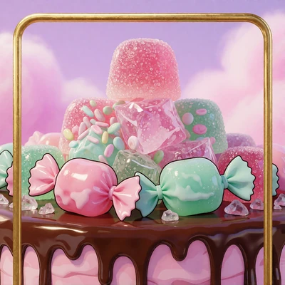 Slot-Thumbnail Sugar Rush mit pastellfarbenen Bonbons und Zuckerkristallen als Cluster-Slot bei V.Vegas