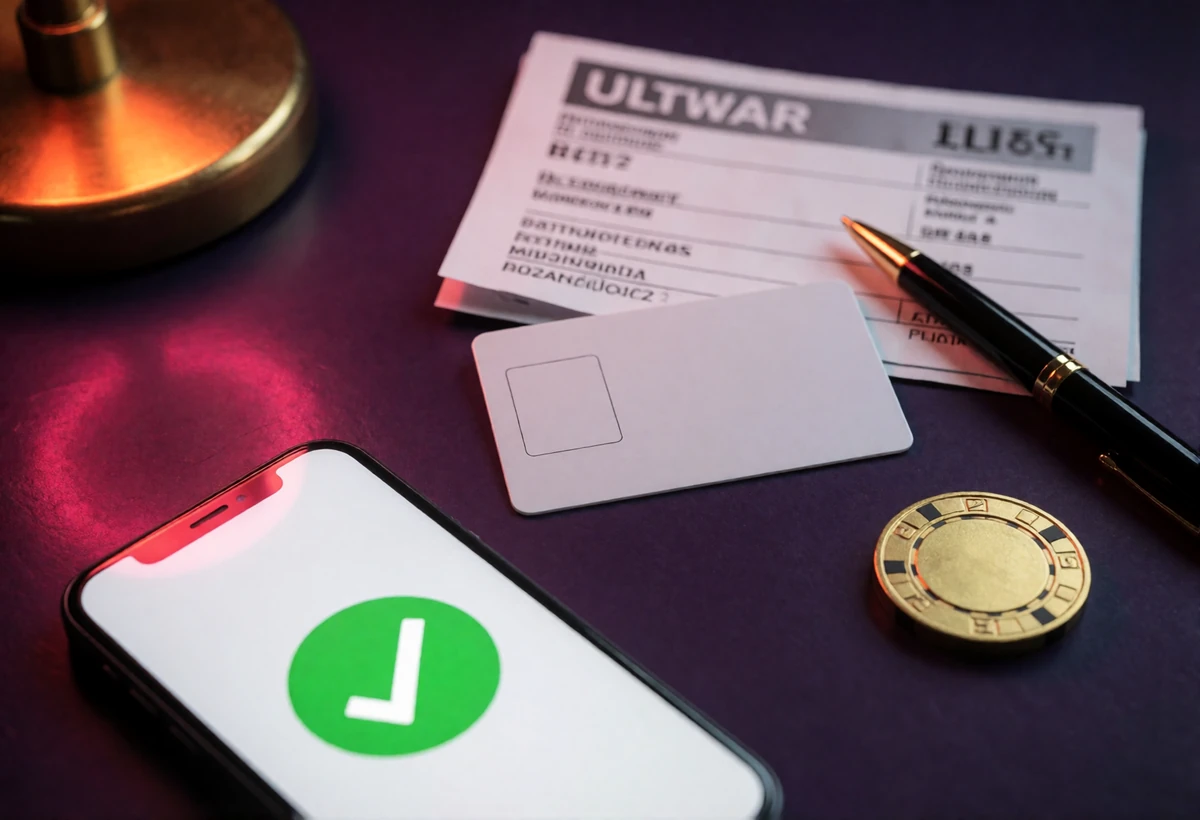 Ausweisdokument, Adressnachweis und Smartphone mit gr&uuml;nem H&auml;kchen als Symbol f&uuml;r die KYC-Verifizierung vor der Auszahlung