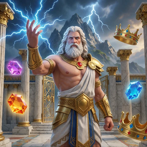 Slot-Thumbnail Gates of Olympus mit Zeus, Blitzen und goldenen Toren als Echtgeld-Slot bei V.Vegas